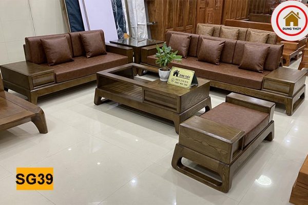 bộ sofa 2 văng chân quỳ gỗ sồi Nga SG39