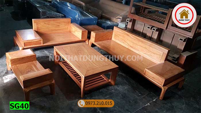 Bộ ghế sofa 2 văng chân cong gỗ gõ đỏ SG40