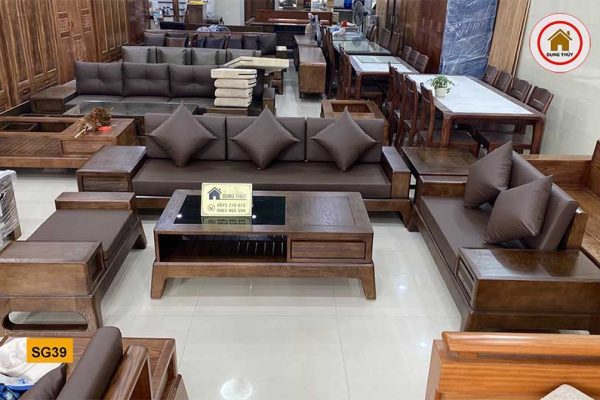 sofa 2 văng chân quỳ gỗ sồi Nga SG39 kèm nệm