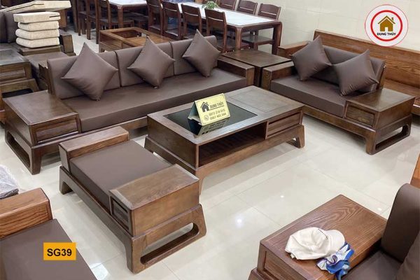 sofa 2 văng chân quỳ gỗ sồi Nga SG39 kèm nệm