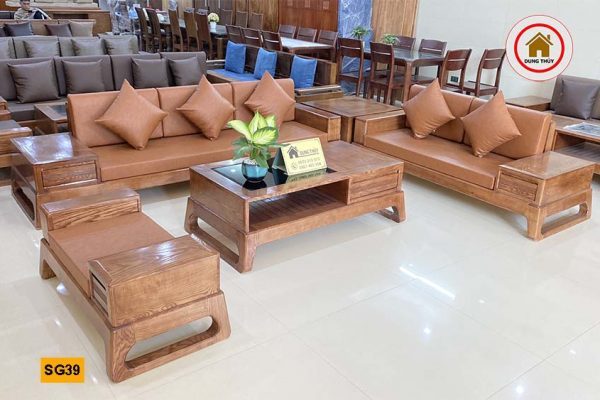 sofa 2 văng chân quỳ gỗ sồi Nga SG39 xịn hiện đại