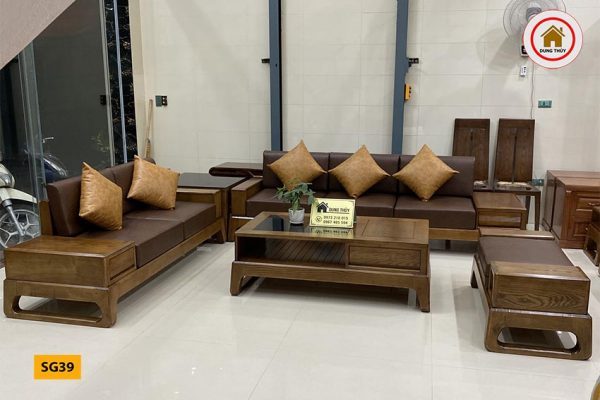 sofa 2 văng chân quỳ gỗ soi SG39
