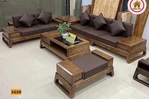 sofa 2 văng chân quỳ gỗ sồi SG39 nét