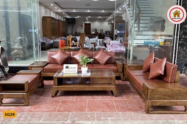sofa 2 văng chân quỳ gỗ sồi nét SG39
