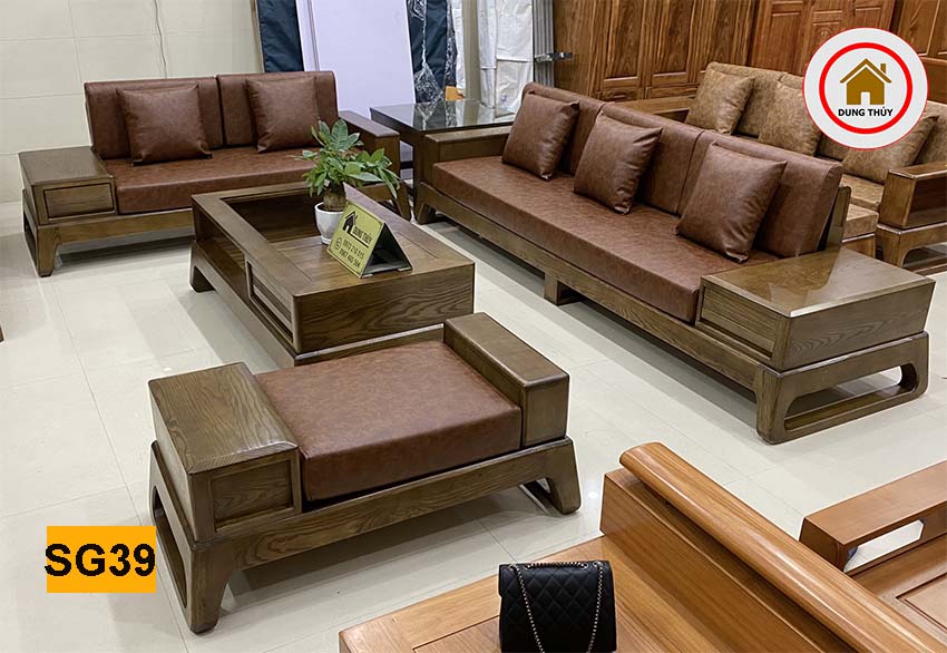 bộ sofa 2 văng chân quỳ gỗ sồi Nga SG39