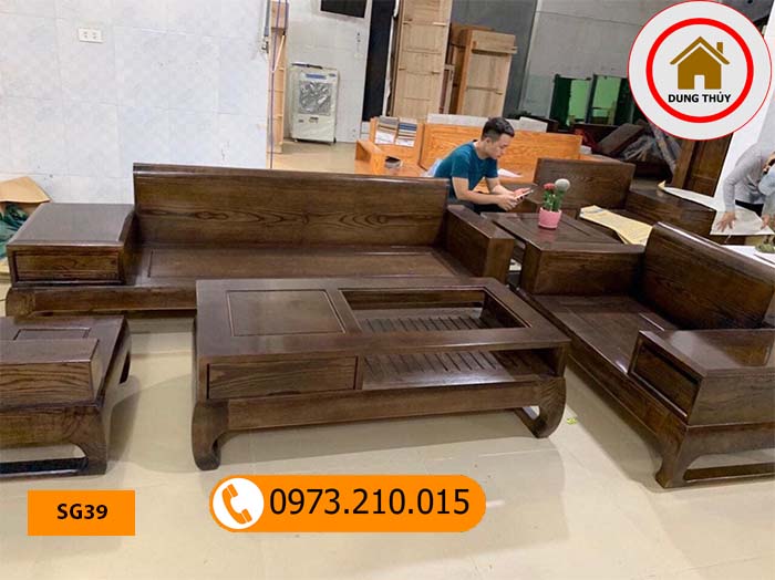 bàn ghế sofa gỗ phòng khách Hoàng Mai