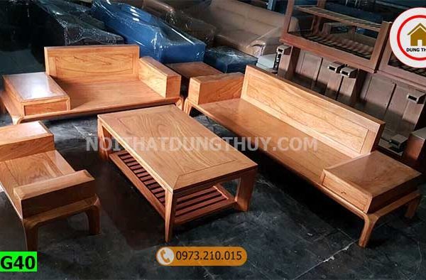 Bộ ghế sofa 2 văng chân cong gỗ gõ đỏ SG40