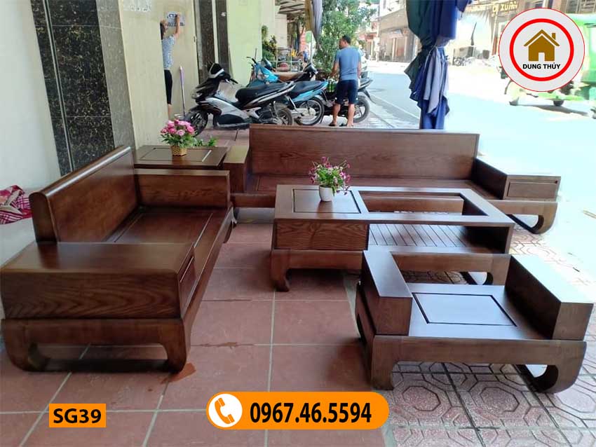 Bộ ghế sofa 2 văng chân quỳ chữ U gỗ sồi Nga SG39