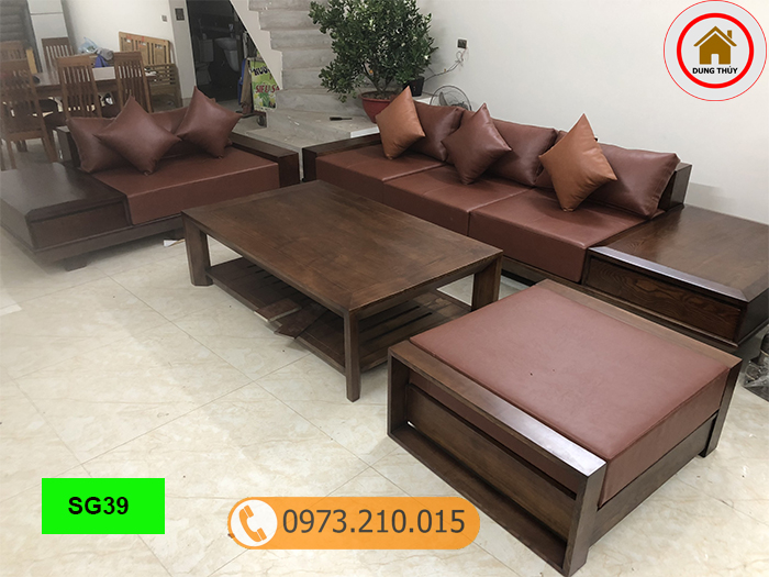 Bộ ghế sofa 2 văng chân vuông gỗ sồi Nga SG39