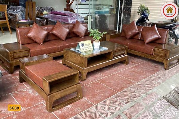 sofa 2 văng chân quỳ gỗ sồi nét SG39