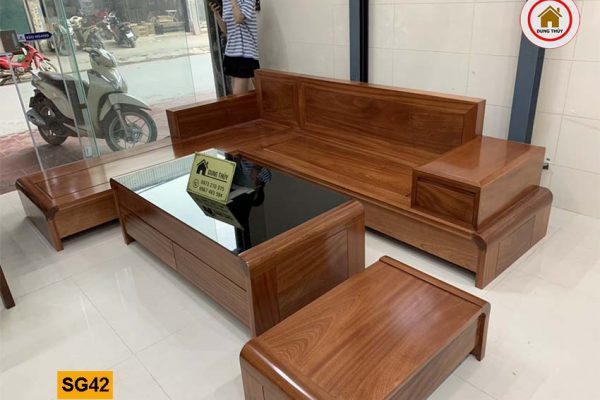 Bộ ghế sofa góc chân cuốn gỗ xoan đào SG42