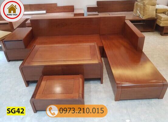 Bộ ghế sofa góc chân cong bàn cong gỗ xoan đào SG42