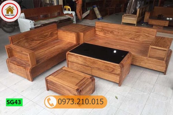 Bộ ghế sofa 2 văng chân cong gỗ hương xám cao cấp SG43