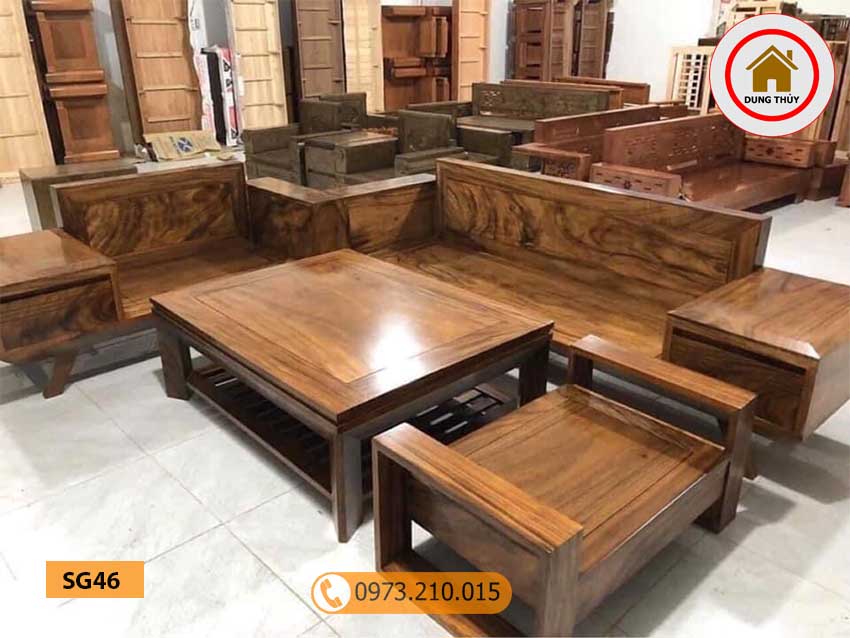 Bộ ghế sofa 2 văng chân oải gỗ hương xám SG46