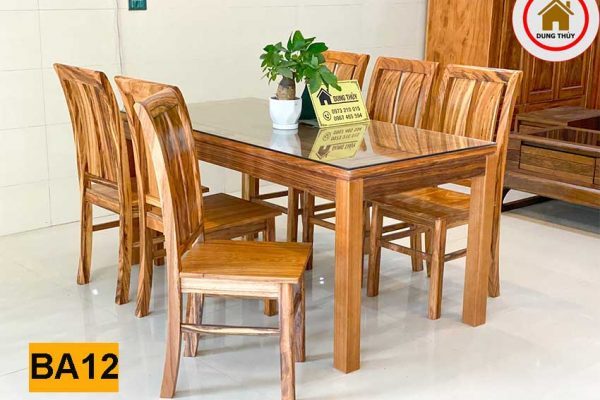 Bàn ăn hình chữ nhật 6 ghế gỗ hương xám BA12