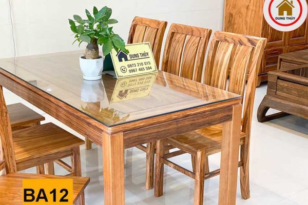 Bàn ăn hình chữ nhật 6 ghế gỗ hương xám BA12
