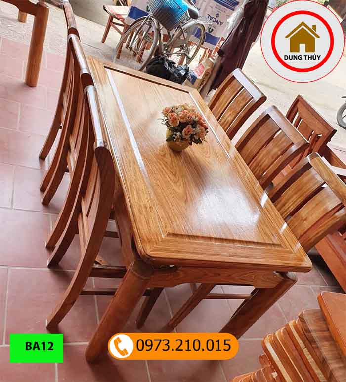 Bàn ăn hình chữ nhật 6 ghế gỗ hương xám BA12