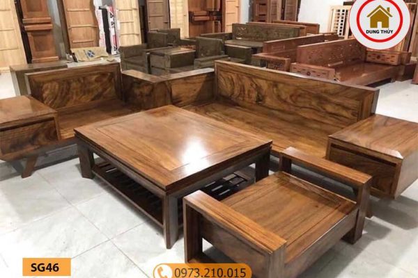 Bộ ghế sofa 2 văng chân oải gỗ hương xám SG46