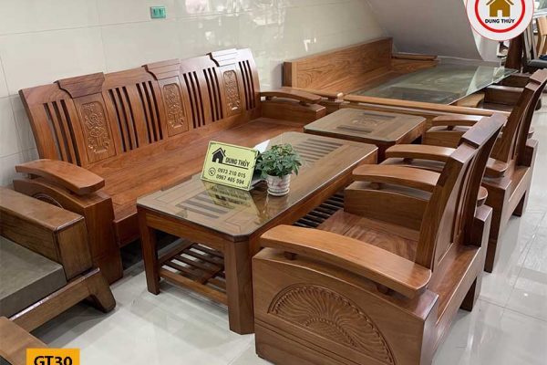 Bộ ghế đối tay cong dải quạt gỗ gõ đỏ GT30