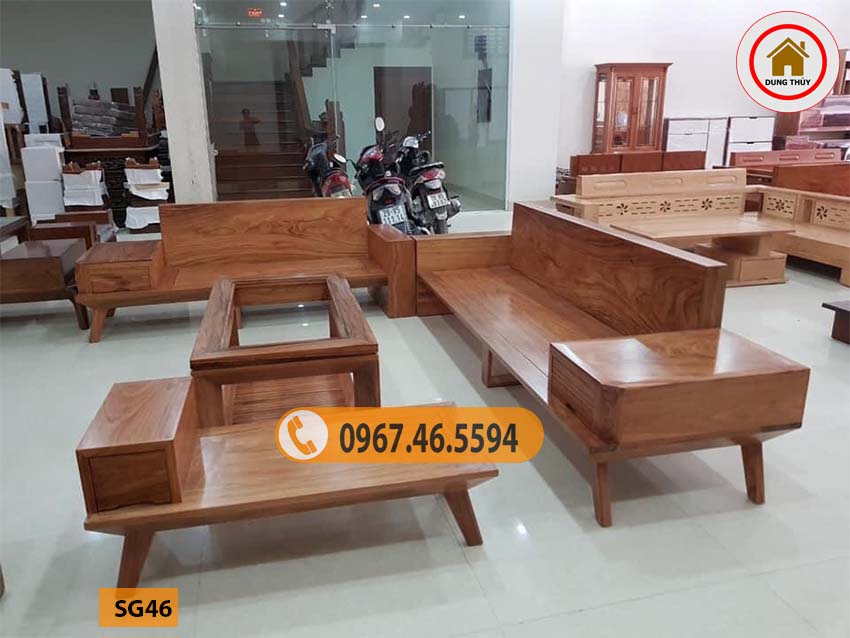 Bộ ghế sofa 2 văng chân oải gỗ hương xám SG46