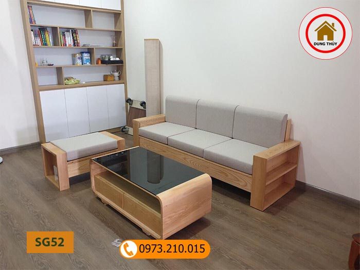 Bộ ghế sofa 1 văng 1 bàn nhỏ gọn gỗ sồi Nga SG52