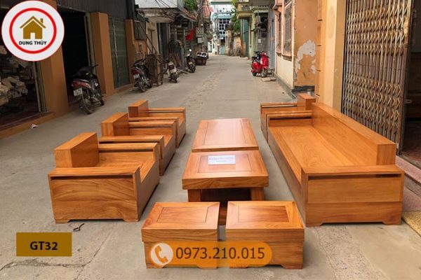 Bộ ghế đối tay vuông 9 món gỗ gõ đỏ Pachy cao cấp GT32