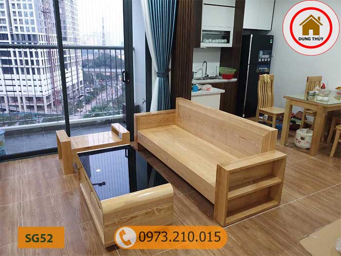 Bộ ghế sofa 1 văng 1 bàn nhỏ gọn gỗ sồi Nga SG52