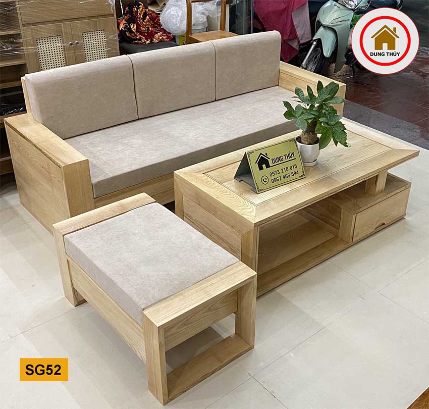 Bộ ghế sofa 1 văng 1 bàn nhỏ gọn gỗ sồi Nga SG52