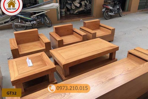 Bộ ghế đối tay vuông 9 món gỗ gõ đỏ Pachy cao cấp GT32