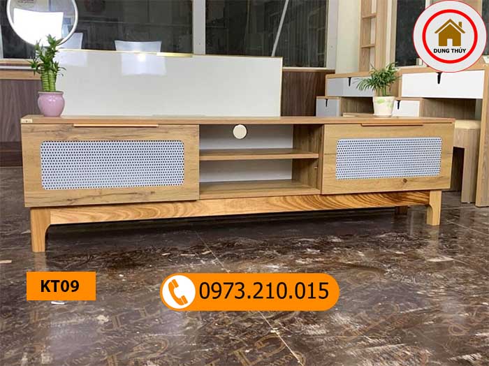Kệ tivi 2 ô tủ lỗ gỗ sồi Nga KT09