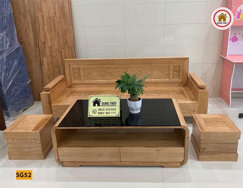 Bộ ghế sofa 1 văng 1 bàn nhỏ gọn gỗ sồi Nga SG52