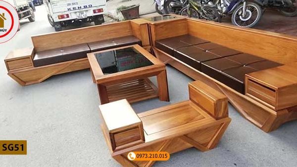 Bộ ghế sofa 2 văng chân vát gỗ gõ đỏ SG51