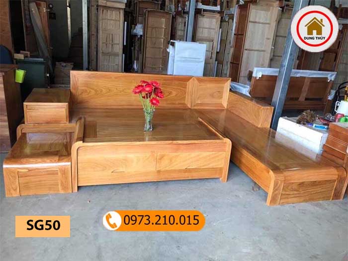 Bộ ghế sofa chân cuốn gỗ gõ đỏ SG50