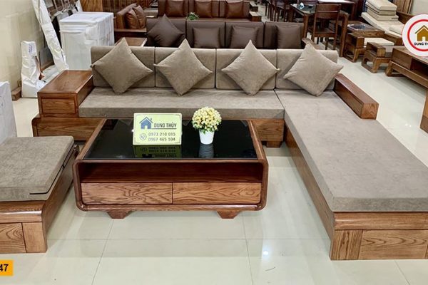 sofa chân cuốn gỗ sồi Nga kèm bàn bom