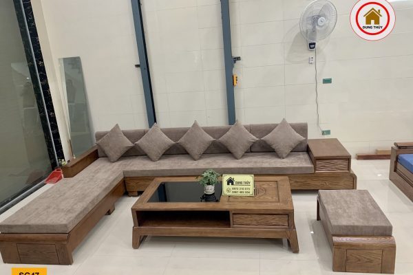 sofa chân cuốn gỗ sồi Nga kèm nệm nỉ SG47