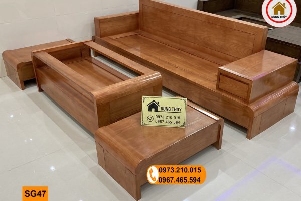 sofa chân cuốn gỗ sồi Nga màu xoan đào SG47