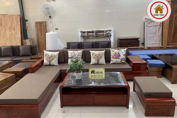 sofa chân cuốn gỗ sồi Nga phun xoan đào SG47