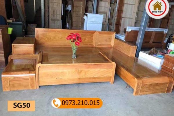 Bộ ghế sofa chân cuốn gỗ gõ đỏ SG50