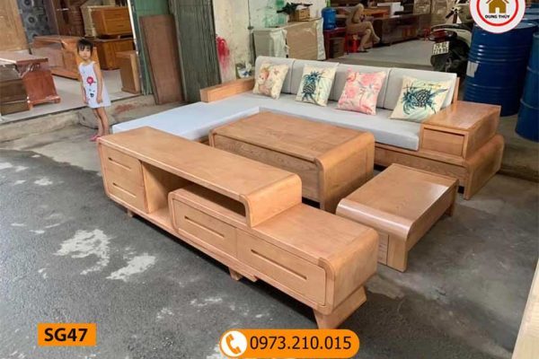 Bộ ghế sofa chân cuốn gỗ sồi Nga SG47
