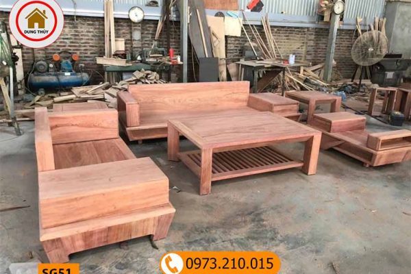Bộ ghế sofa 2 văng chân vát gỗ gõ đỏ SG51