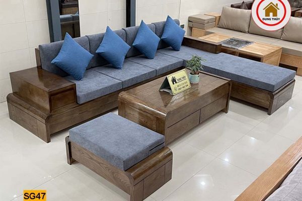 sofa góc chữ L chân cuốn gỗ sồi Nga SG47