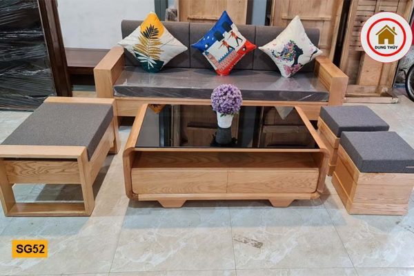 sofa văng gỗ sồi Nga SG52 kèm 2 đôn