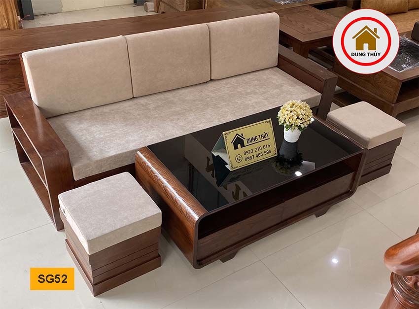sofa văng nhỏ gọn gỗ sồi kèm đệm SG52