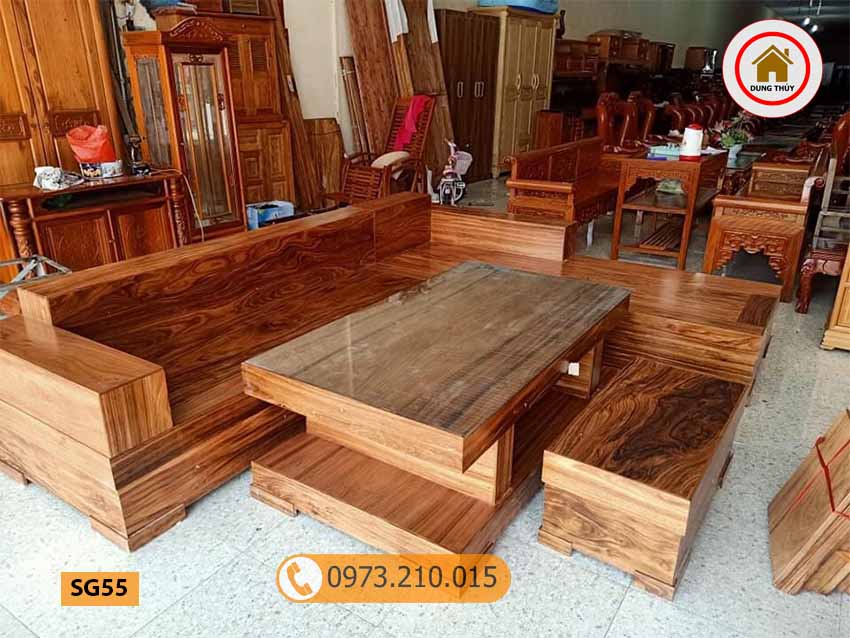 Bộ ghế sofa hộp giả nguyên khối gỗ hương xám SG55