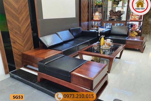 Bộ ghế sofa 2 văng chân quỳ chữ U gỗ óc chó SG53
