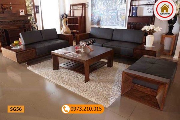 Bộ ghế sofa 2 văng chân đứng vuông gỗ sồi Nga SG56