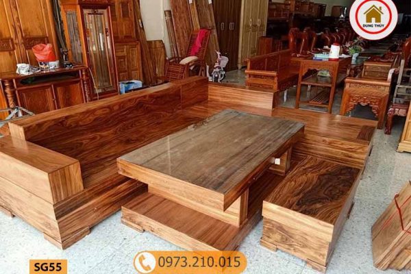 Bộ ghế sofa hộp giả nguyên khối gỗ hương xám SG55