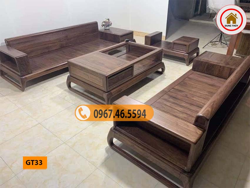 Bộ ghế đối chân quỳ gỗ óc chó GT33