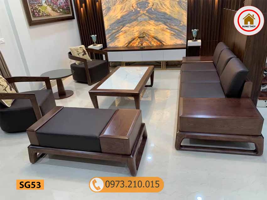Bộ ghế sofa 2 văng chân quỳ chữ U gỗ óc chó SG53