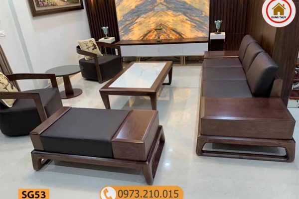 Bộ ghế sofa 2 văng chân quỳ chữ U gỗ óc chó SG53